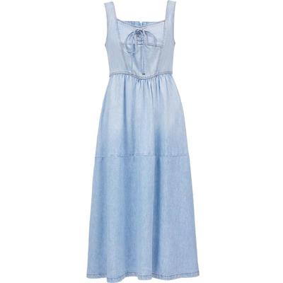 Women's 2025 Summer Tencel Soft Square Neck Denim Maxi Dress