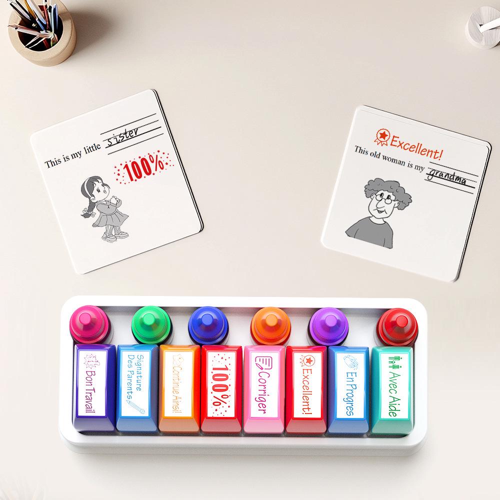 Colorful German & French Teacher Stamps Set - 8 Motivational and Encouraging Designs for Classroom & Homework