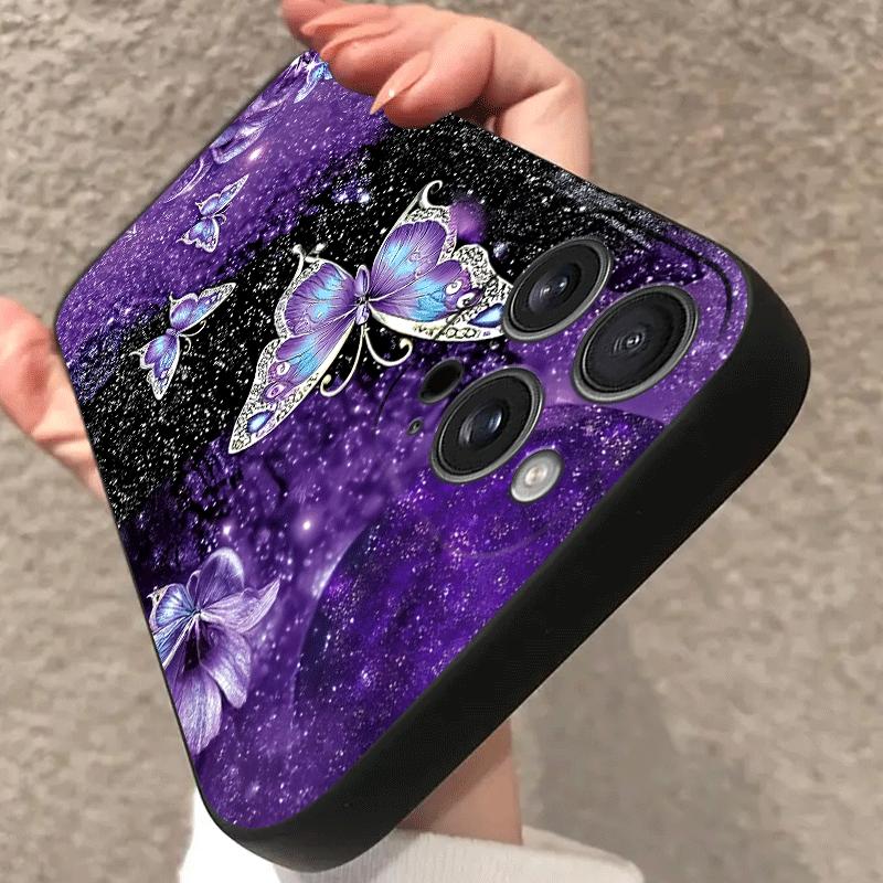 Dreamy Purple Butterfly Starry Sky Phone Case Suitable for iPhone 17 16 15 14 13 12 11 Pro Max Plus Anti Drop and Anti Shock