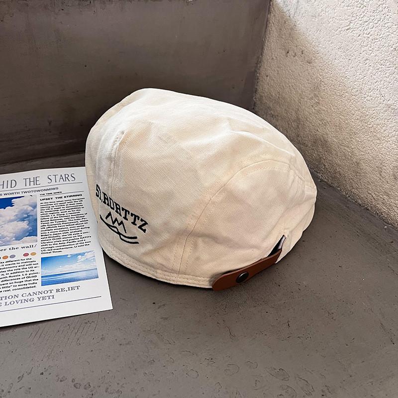 Simple Solid Color Letter Embroidery Neutral Casual Beret For Fall Use Daily