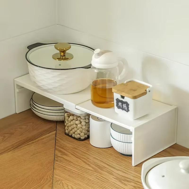 1/2pcs Stretchable Cabinet Shelf Kitchen Cupboard Separated Storage Rack Countertop Organizer Spice Organizer Shelf Save Space