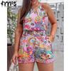 Women's Fashion Casual Summer Flower Pattern Print Print Sleeveless O-Neck Trousers Pants Suits