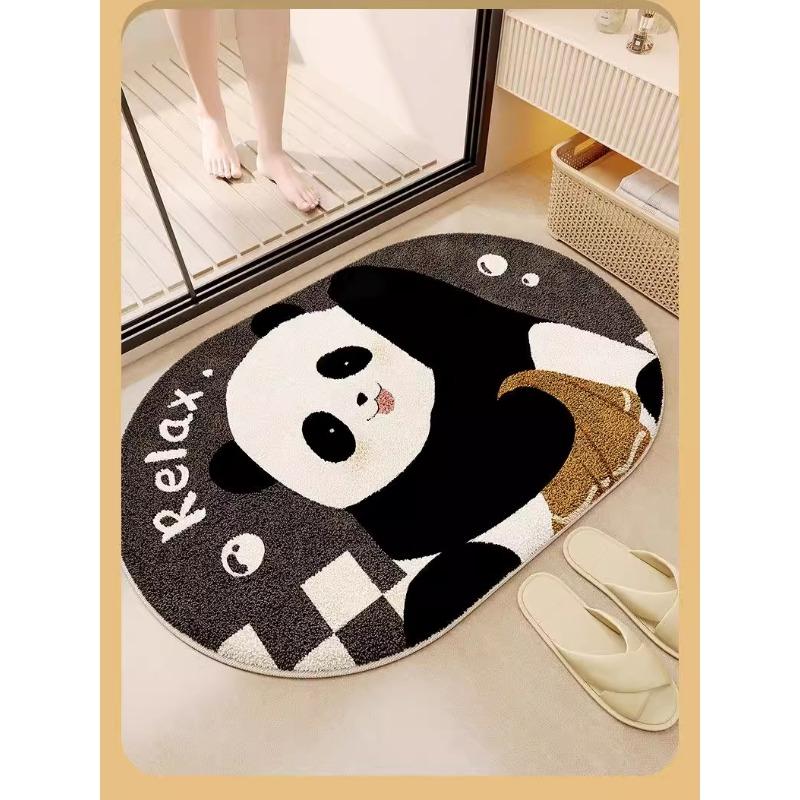 Yan Cartoon Panda Bathroom Imitation Cashmere Floor Mat, Toilet Door Carpet Door Mat, Absorbent Anti-slip Mat, Toilet Floor Mat