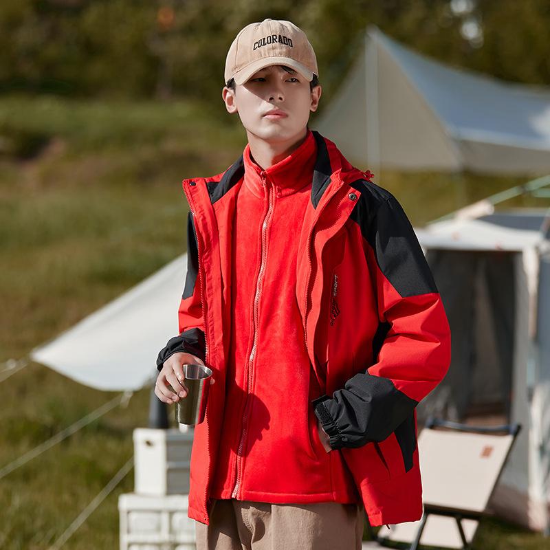 Herren- und Damen-Herbst- und Winterjacken Outdoor Winddicht und Wasserdicht Drei-in-eins Bergsteigerjacke Abnehmbare Kapuzenjacke für Herren