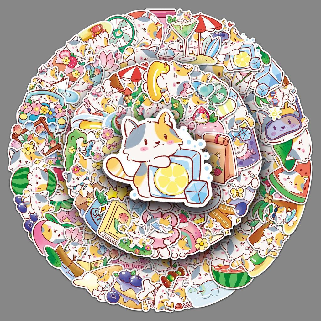 100 Hand-painted Kitten Doodle Stickers Personalized Cartoon Cute Decorative Water Cup Mobile Phone Case DIY Stickers