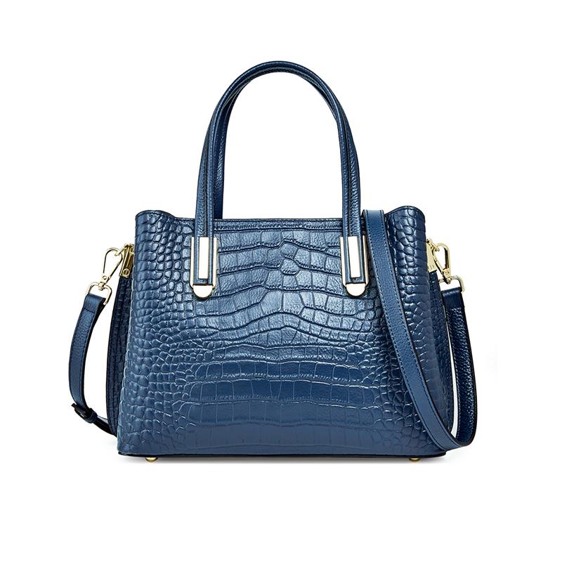 Burminsa Crocodile Pattern Genuine Leather Tote Handbags for Women Trend Designer Big Office Ladies Shoulder Crossbody Bags
