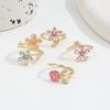 4pcs Pink Rhinestone & Cat-Eye Stone European Ring - Elegant Sparkling Women's 4-Ring Set Suitable for Parties, Vacations, Year-Round Wear