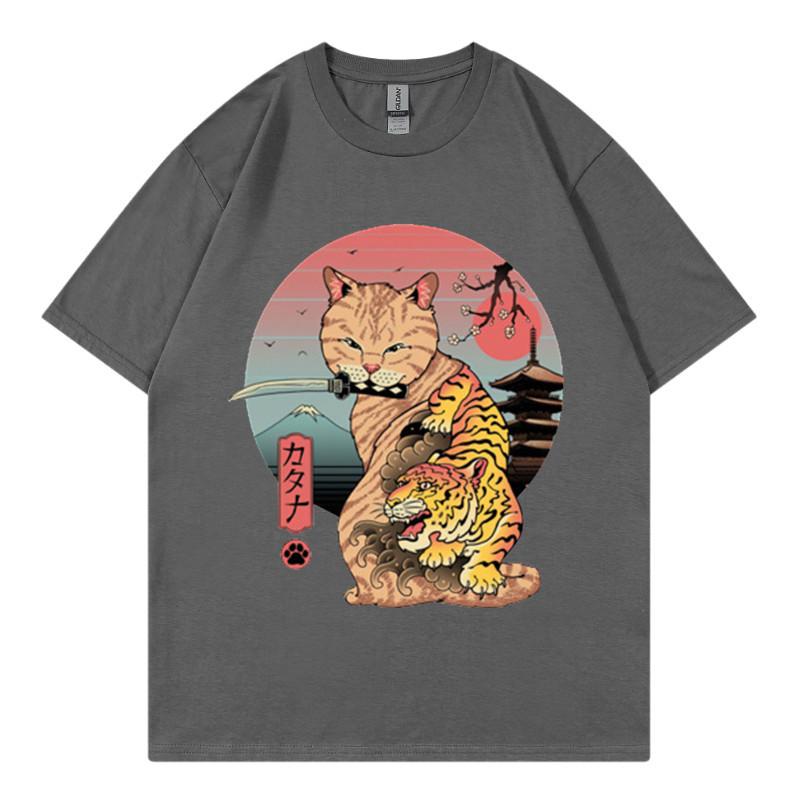 Summer New Hot Stamping Printing Short Sleeve Raglan Sleeve Japanese Anime Sushi Cat 2 Tshirt