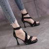 2025 Summer New Fashion Versatile Sequin Stiletto High Heel Waterproof Table Sandals Daily Skirt