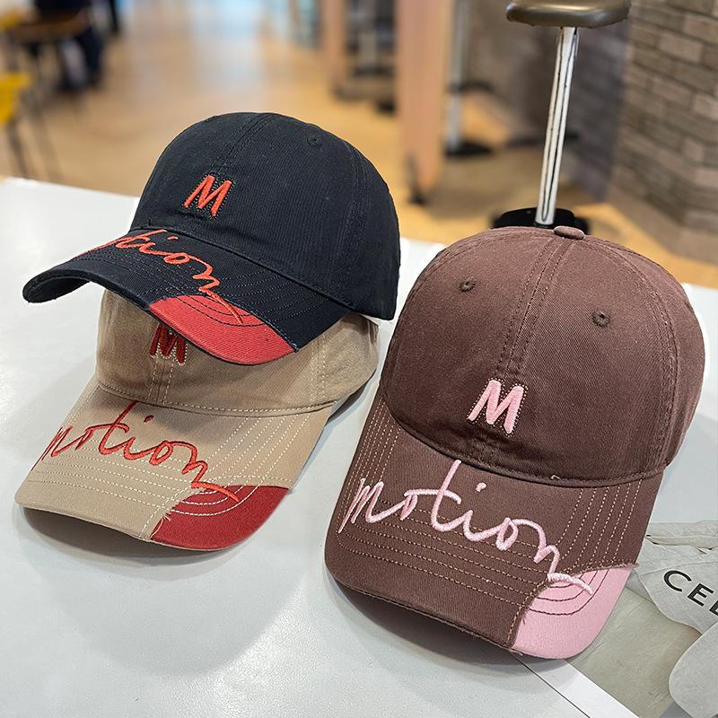 Letter embroidery splicing M standard baseball cap women's four-season versatile soft top cap sports running sun hat men