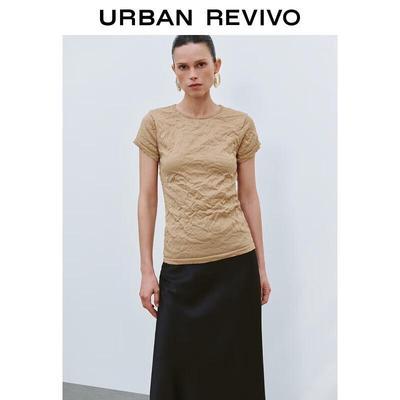 UR Women's Pleated Texture Short Sleeve Knit Top