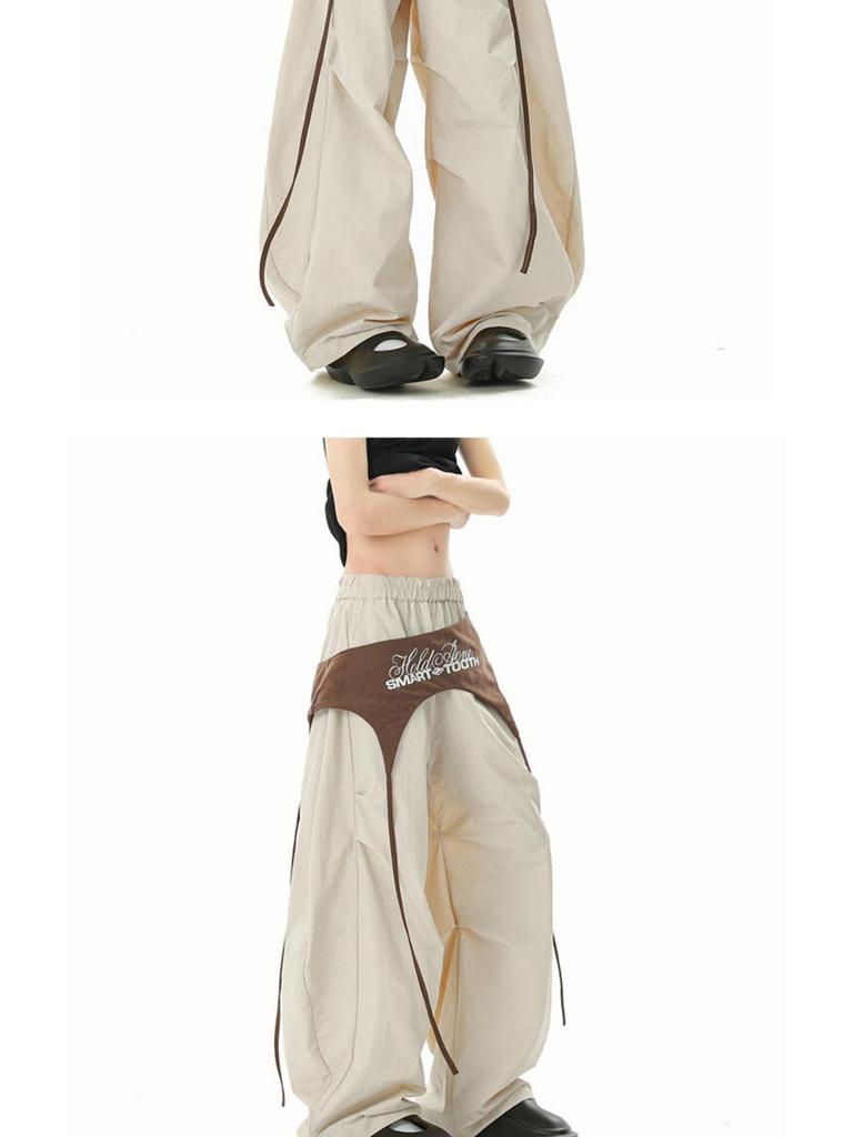 2025 Farbblock Schnelltrocknende Damen Hip Hop Fallschirmhose mit Kordelzug