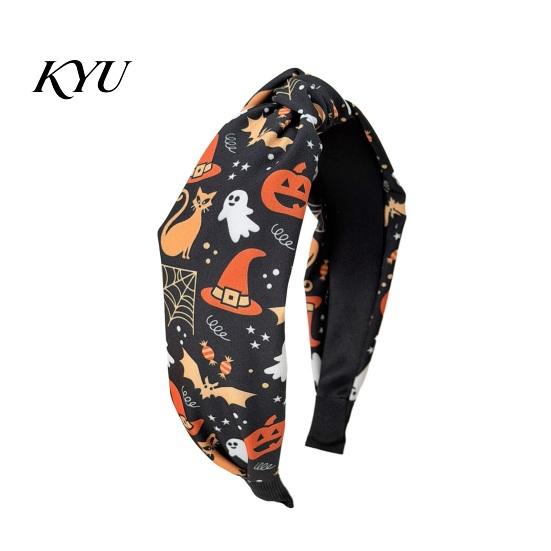 Non Slip Hair Hoop for Girls Halloween Headbands Women Girls, Wide Knotted Headband with Witch Spider Web Ghost Pumpkin, Accessories Party Cosplay,