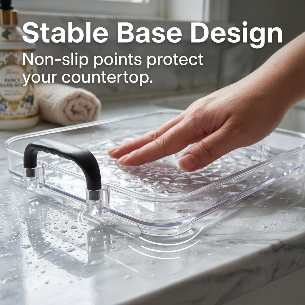 Clear Plastic PET Vanity Tray Bathroom Counter Organizer with Handles Desktop Makeup Cosmetics Skincare Perfume Storage Box