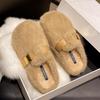 Thick bottom heightening fluffy slippers women's outer wear 2025 new autumn and winter high-end plush belt buckle cotton slippers