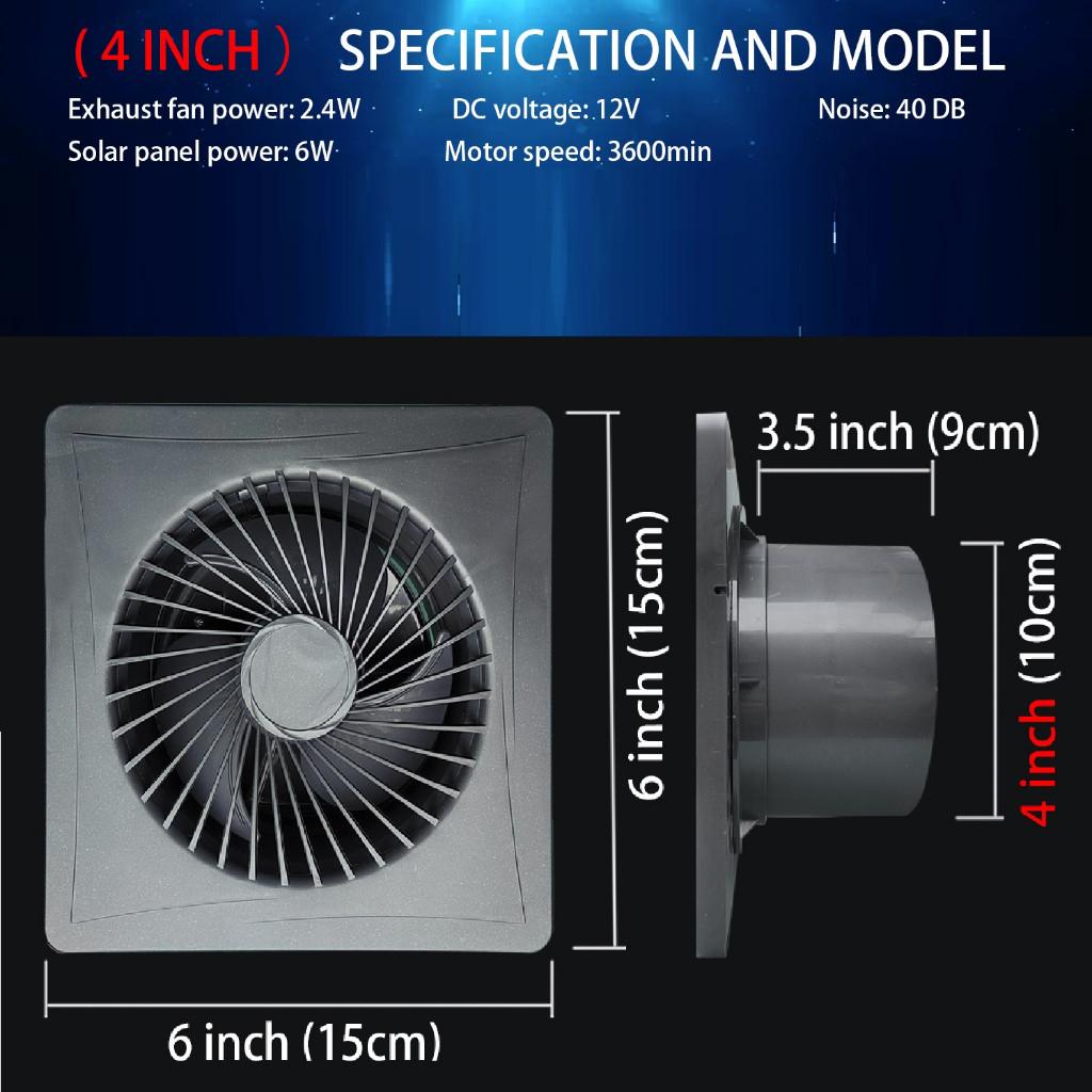 

4/6/8 Inch Exhaust Fan Solar Panel Air Suction Fan High Speed Greenhouse or Pet House Air Circulation Ventilation Fan 4 Inch