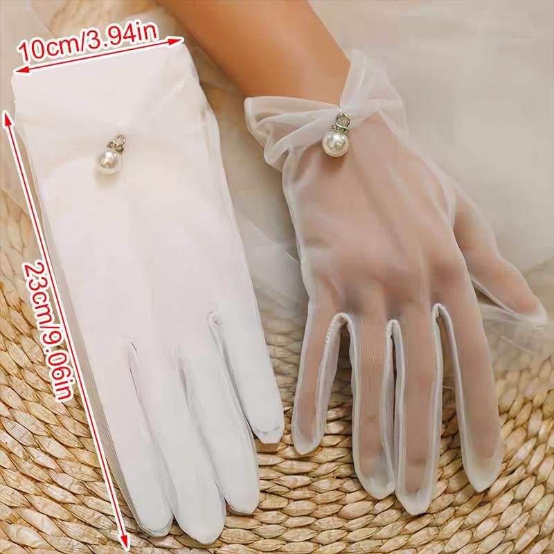 

1 Pair Women S Gloves Hundreds Of Pairs With Decoration White Mesh Beaded Gloves Suitable For Bride Yarn Gloves Decoration