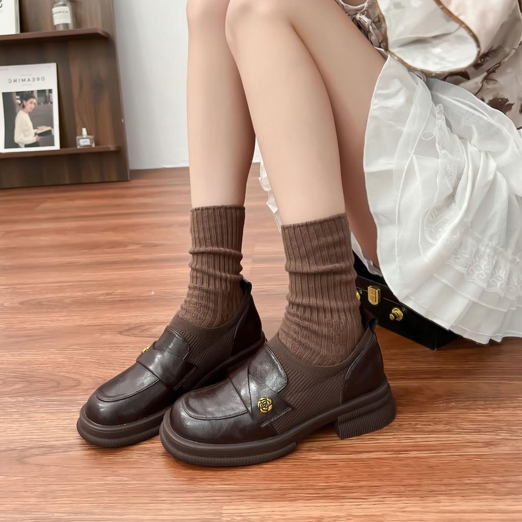 Grape Mother Retro Small Leather Shoes Women Wear High-end Comfortable Soft Leather Light Mouth Loafers Women's Versatile Uniform Women's Shoes
