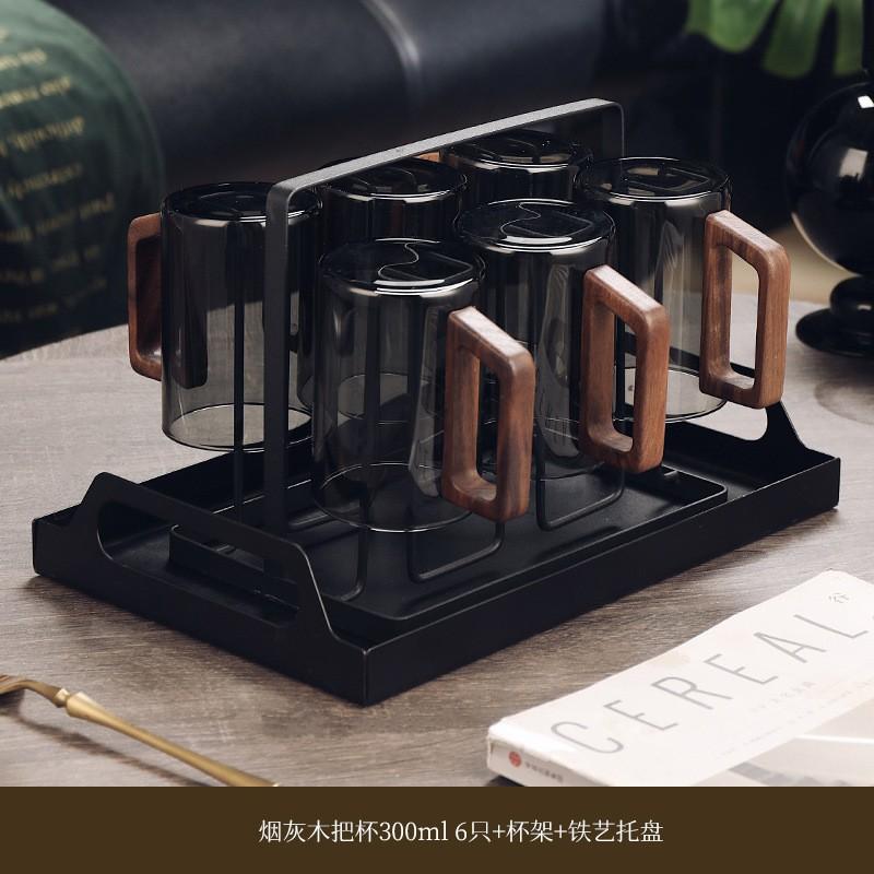 Heat-Resistant Glass Tea Cup Set With Wooden Handle Home Living Room Serving Guest Drinking