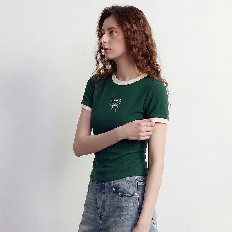 Women's 5A Antibacterial Ice Porcelain Cotton T-Shirt with Bowknot Embroidery