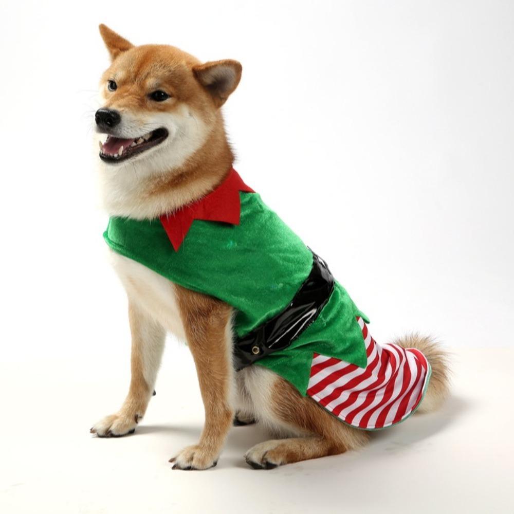 Green Elf Pet Cosplay Costumes Striped Winter Warm Christmas Dog Clothes Comfortable Lovely Puppy Vest Coat Chihuahua