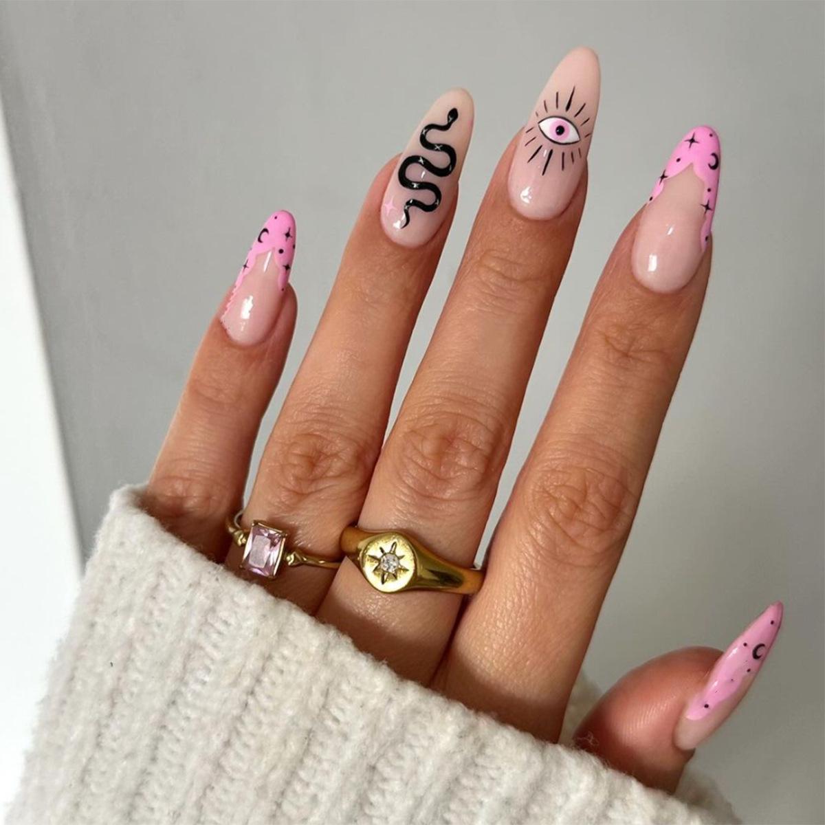 

Retro Medium Almond Nails - Sweet French Style with Pure Cute Ins Design