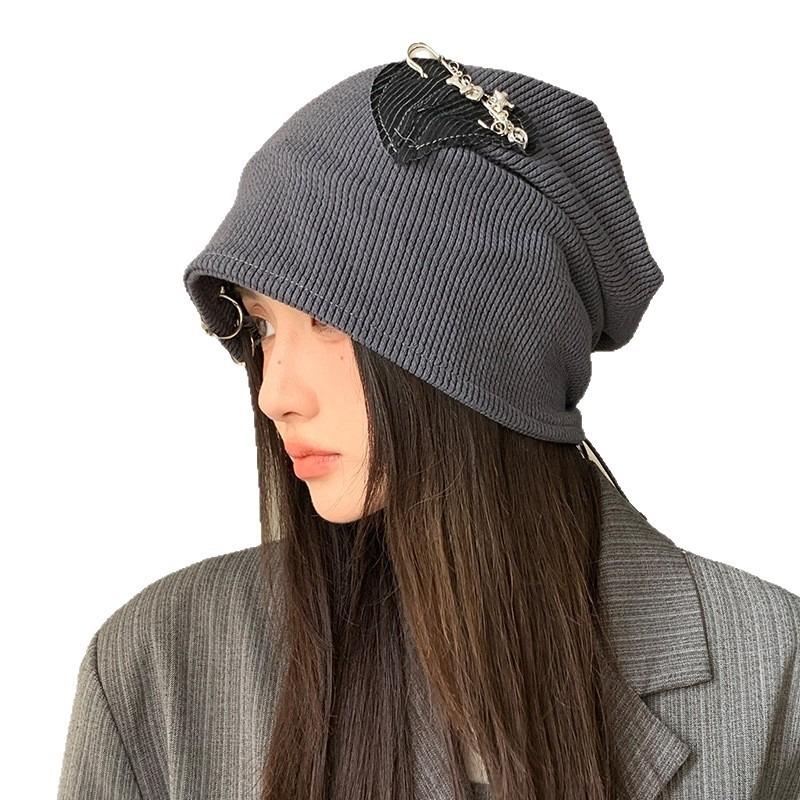 Autumn and winter hats, women's round hoop wool knitted hats, big head circumference showing face, small pile hats, retro versatile cold hats