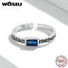 WOSTU 925 Sterling Silver Vintage Pattern & Rectangular Zirconium Ring for Women Adjustable Ring Fashion Jewelry