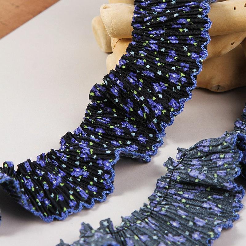 1yard Chiffon Bud Edge Small Floral Folds Lace 4.5cm Accessories Dress  DIY Clothing Decoration