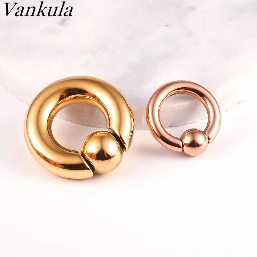 Vankula 2pcs Ear Plug Tunnels 316L Stainless Steel Piercing Captive Hoop Ear Gauges Weights for Flesh Piercing Body Jewelry
