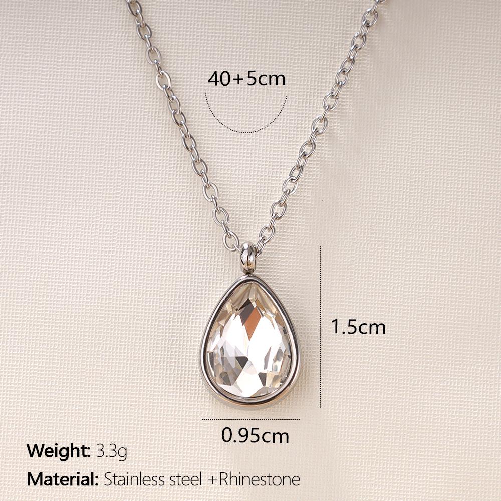 18K Gold Plated Stainless Steel Water Drop Diamond Pendant Necklace for Women - French Light Luxury Style