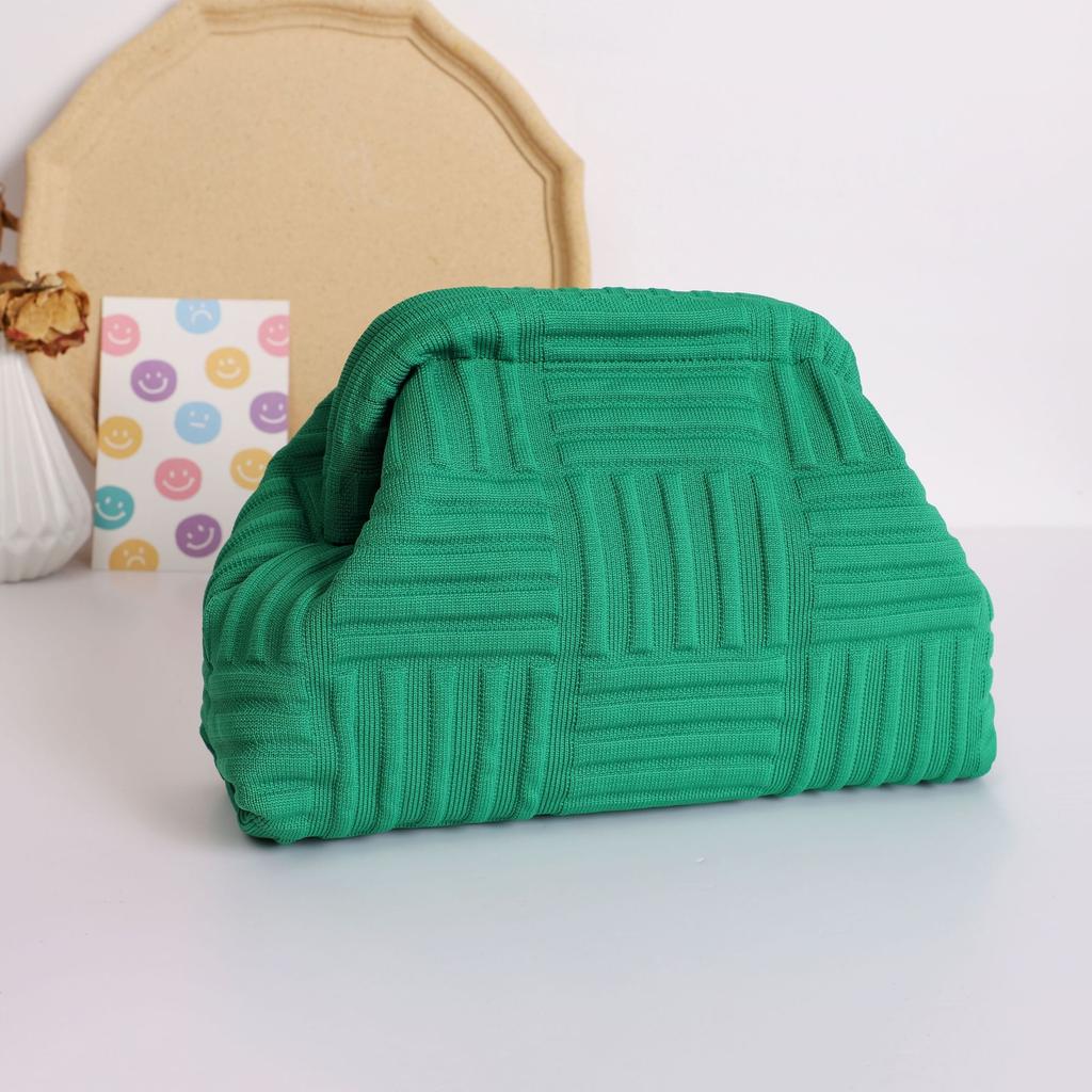 New Knitted Handbag Striped Cloud Large Capacity Daily Versatile Contrasting Color Clip Bag