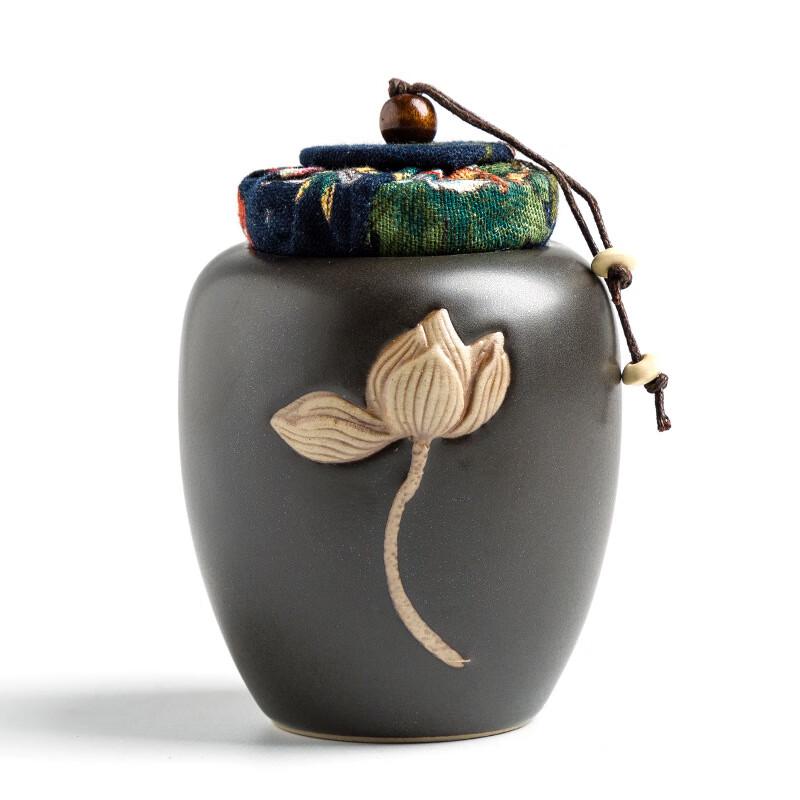 Retro Embossed Lotus Ceramic Tea Caddy Set