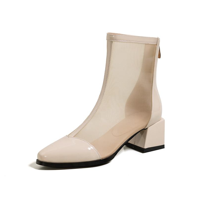 Women's high-heeled net boots spring and summer new thick-heeled large-size splicing cool boots