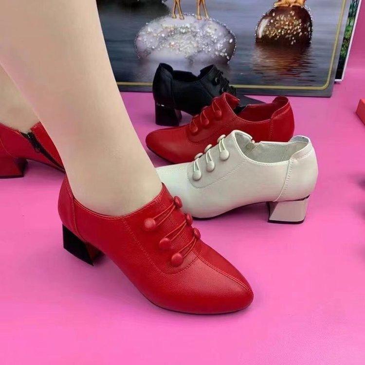 Versatile soft sole thick heel single shoes women's autumn new fashion women's shoes medium heel leather shoes dance shoes women