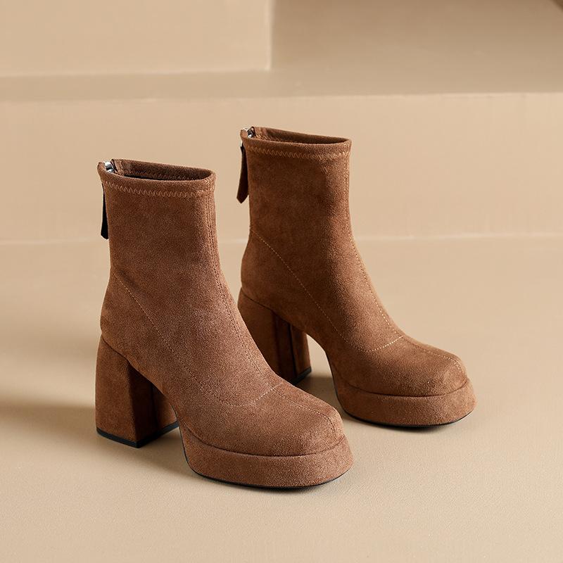 Fashion Suede Super High Heels Women Boots Ankle Chelsea Shoes New Winter Chunky Dress Shoes Party Elegant Pumps Goth Botas Mujer