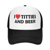 Unisex Damska Czapka Trucker I Love Titties and Beer Outdoorowa Siatkowa Czapka Baseballowa Snapback Kapelusz z Humorem Regulowana Czapka Wyścigowa Modna