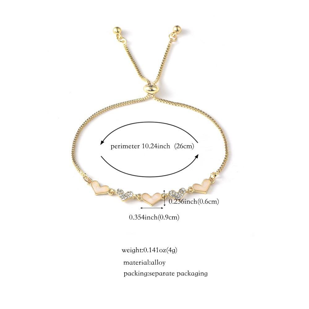 Women Gold Heart Bracelet Geometric Inlay Adjustable Stretch Chain Fashion Jewelry Elegant Wrist Accessory For Daily Wear