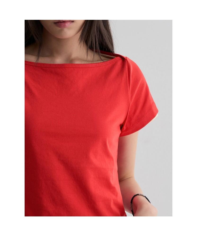 8SECONDS Cool Touch) Short Sleeve Boat Neck Short Sleeve T-Shirt Red