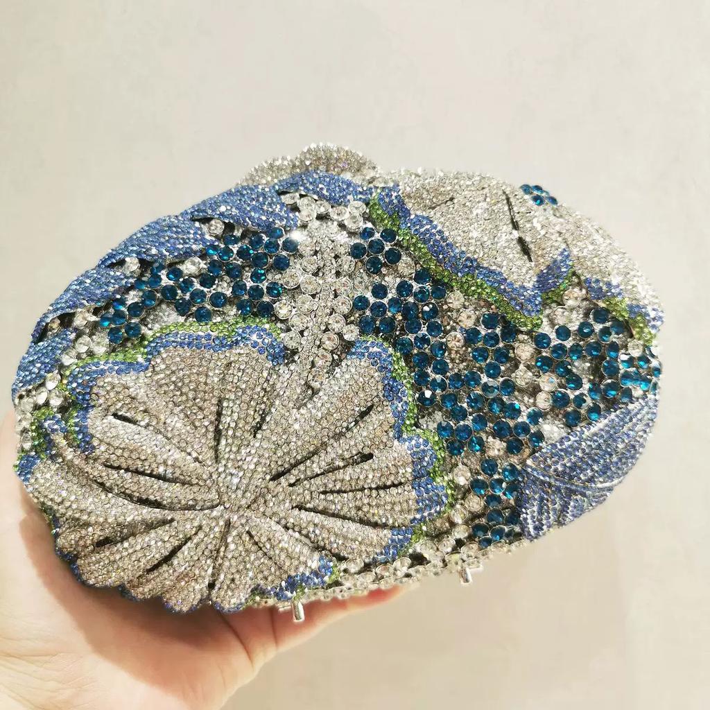 WHTUOHENG Crystal Evening Purse Bags For Women Diamond Flower Bags Gold/Silver Party Wedding Handbag Dinner CocktaiL Clutches