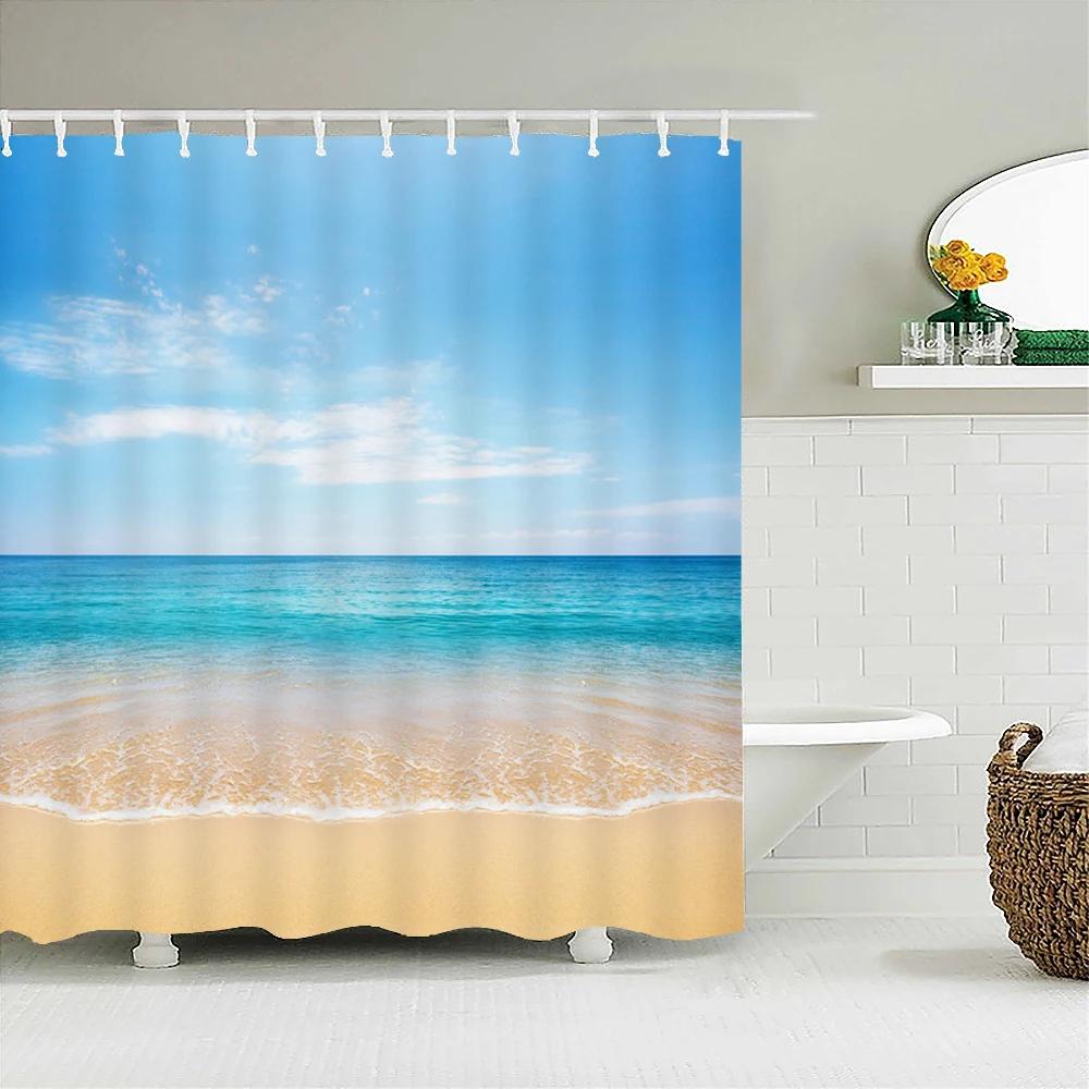 Badrum Vattentät Duschdraperi Polyester 3D Berg Trädgård Havssida Vacker Blomma Landskapstryck Hemdekoration Draperi