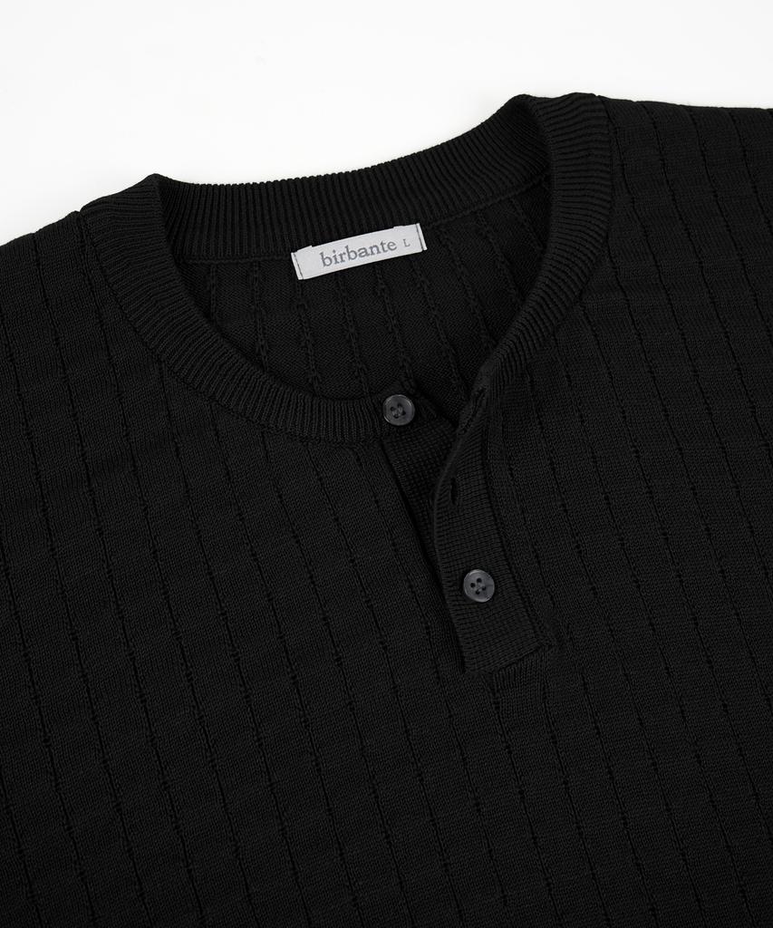 BIRBANTE Summer Washable Henley Neck Knit - Black