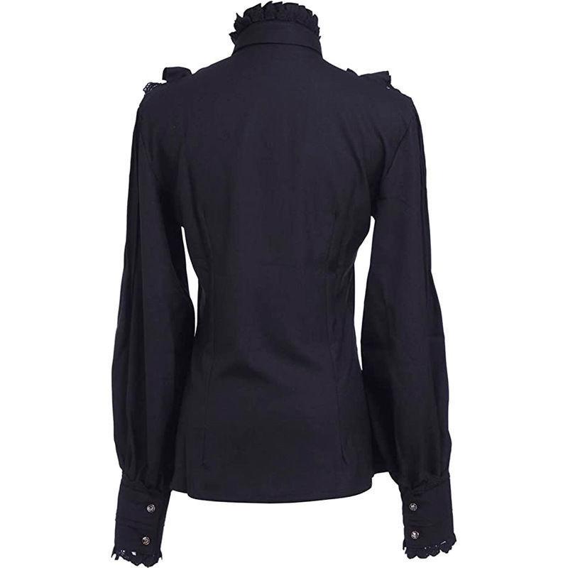 Women's Vintage Ruffle Collar Shirt Spring New Arrival High Neck Lace Trim Button Down Shirt Elegant Gothic Blouse Tops