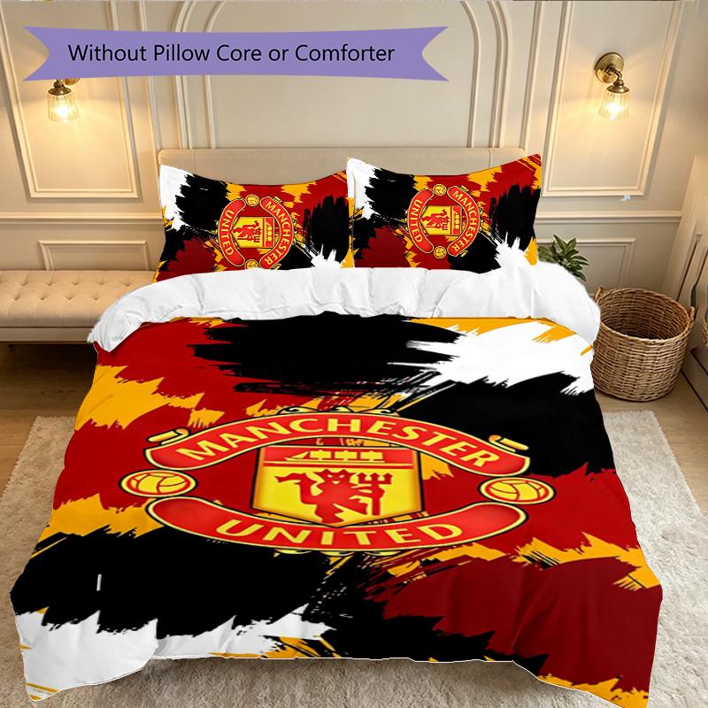 3pcs Duvet Cover Set, Manchester United Manchester City Digital Print Bedding Set, Soft Comfortable Bedclothes For Bedroom, Guest Room
