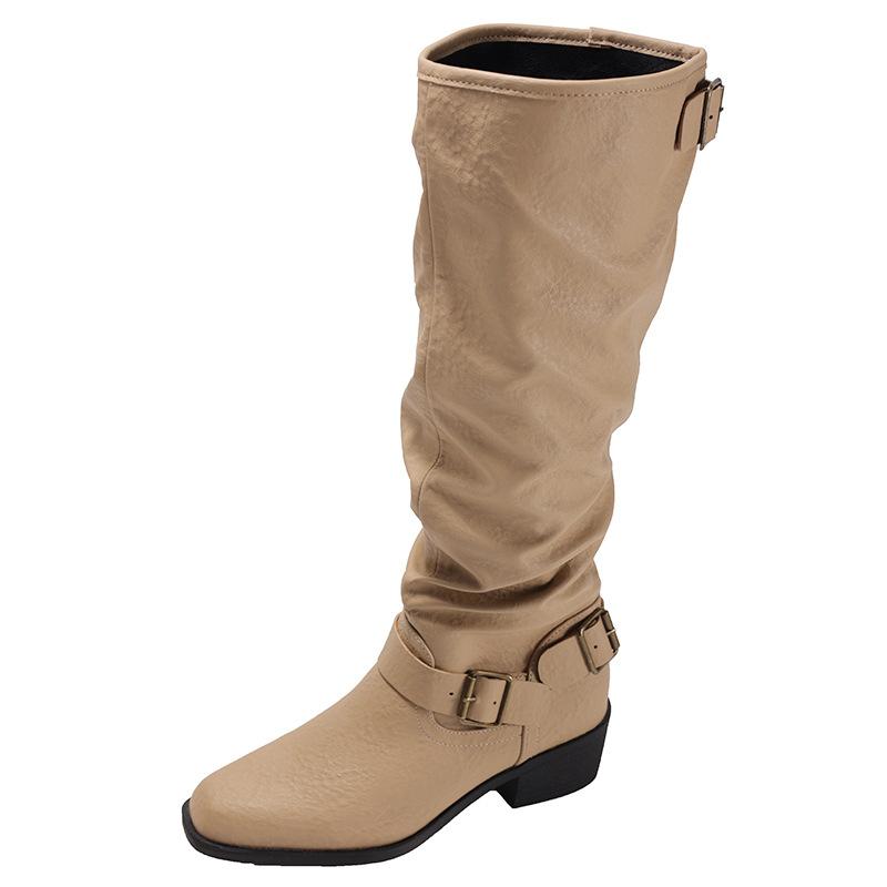 White retro high-end thick-heeled boots children's boots 2025 new autumn with skirt thin knight boots