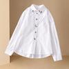 Spring Autumn Pure Cotton White Shirts Women Turn Down Collar Embroidered Long Sleeve Casual Tops Little Blue Flower