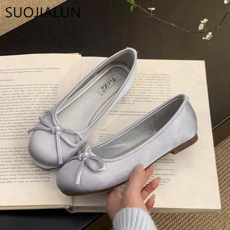 Fashion SUOJIALUN Spring New Women Flat Shoes Fashion Round Toe Shallow Slip On Ladies Casual Ballerina Shoes Soft Flat Ballet Shoes