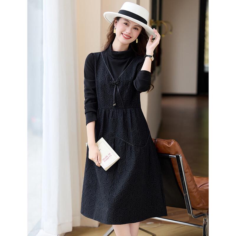 Sanpowa Elegant Half-High Collar Long Sleeve Midi Dress M