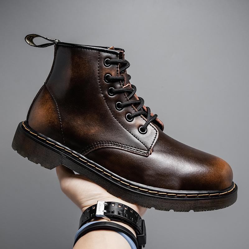 Autumn-Winter British Style Double-Lined Work Boots, Trendy and Stylish Winter Warmth-Packed Leather Boots with Padding