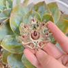 Retro Gold Color Women Flower Brooch White Crystal Ethnic Banquet Vintage Jewelry